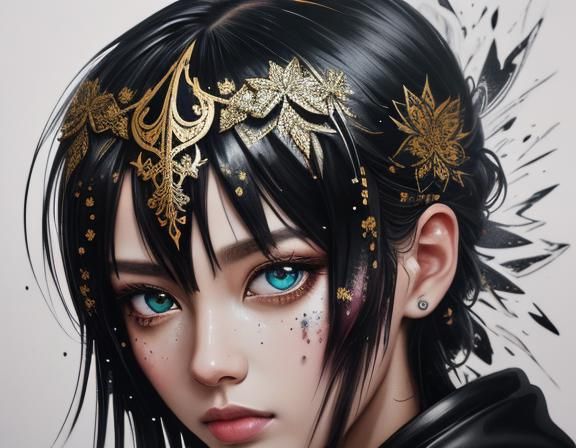 Botanical Floral Starscaper Portrait in Linocut Style