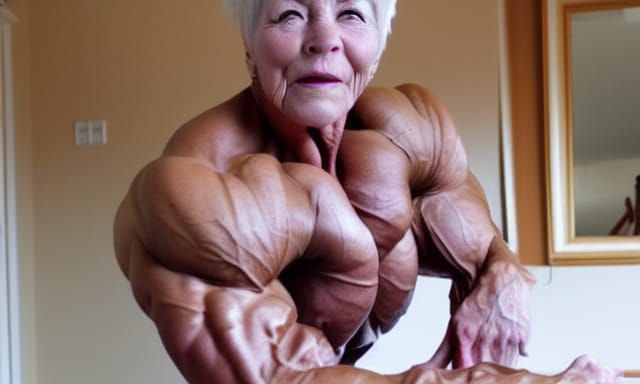 Muscular Grandma Flexing: Bodybuilder Physique
