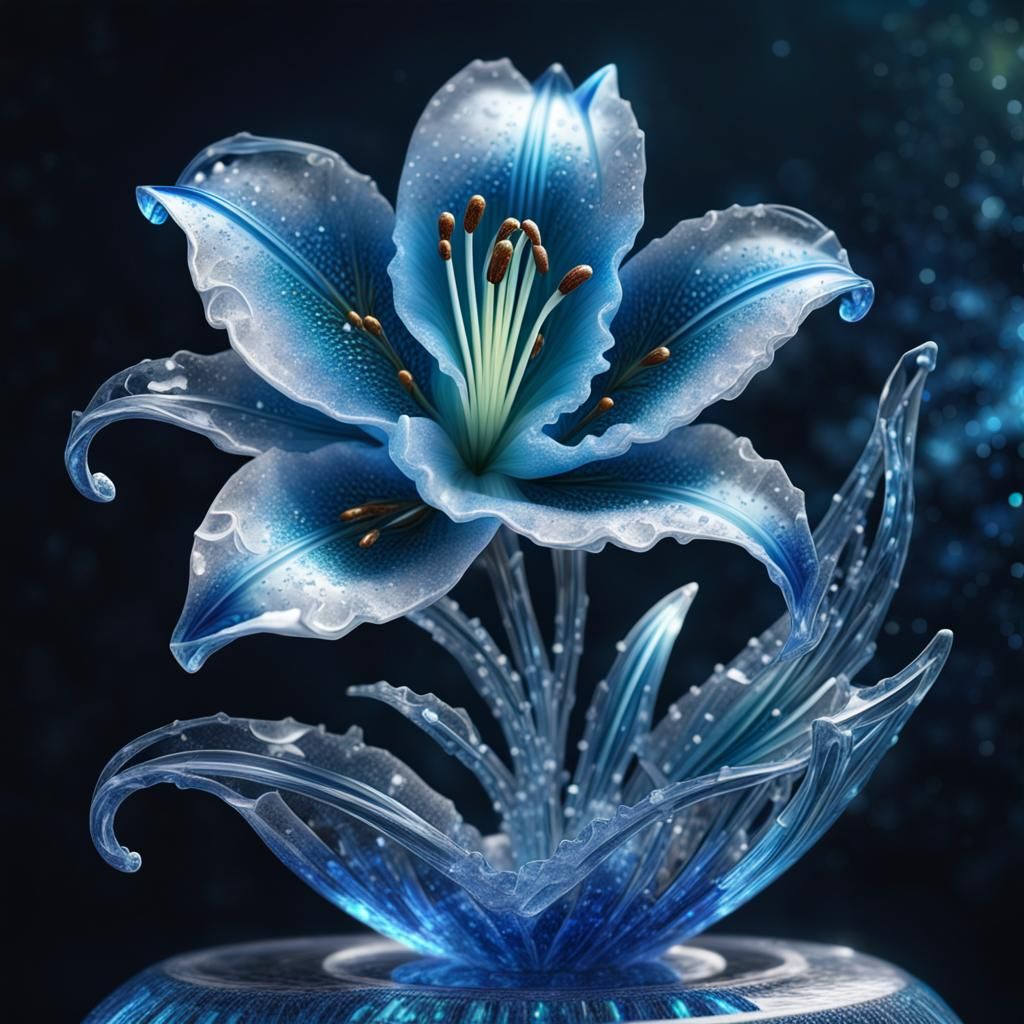 Blue Lily Ice Sculpture: Holographic Astral Illustration