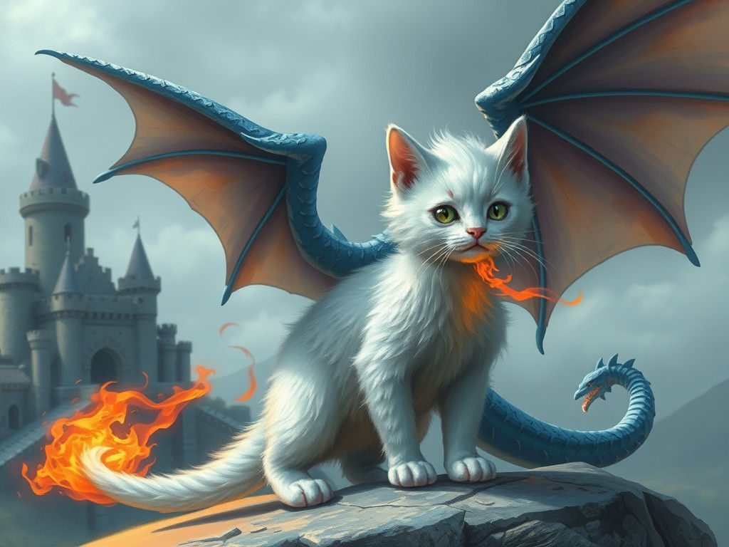 Cat Dragon Hybrid Guarding a Castle
