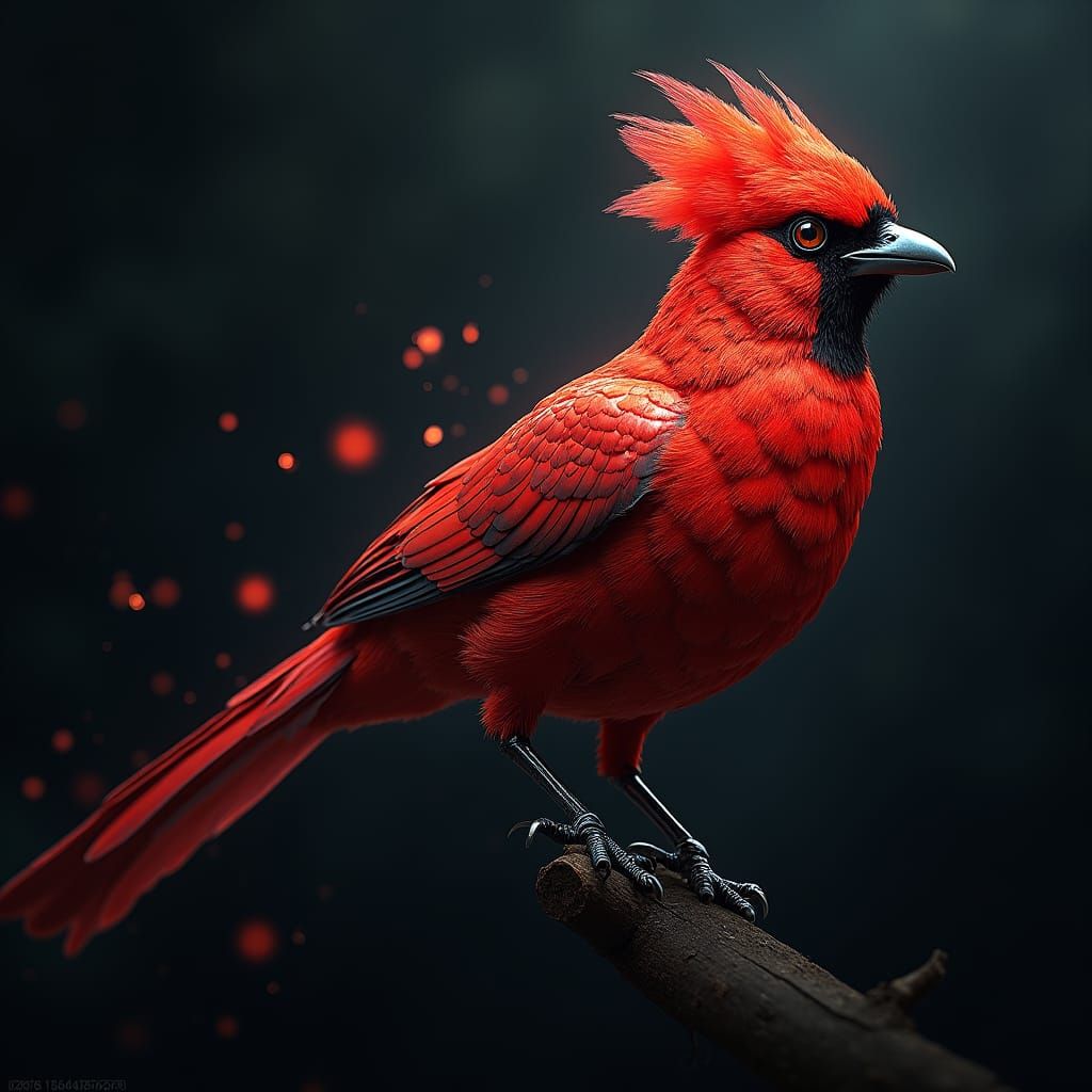 Iridescent Red Bird in Detailed Matte Painting Style
