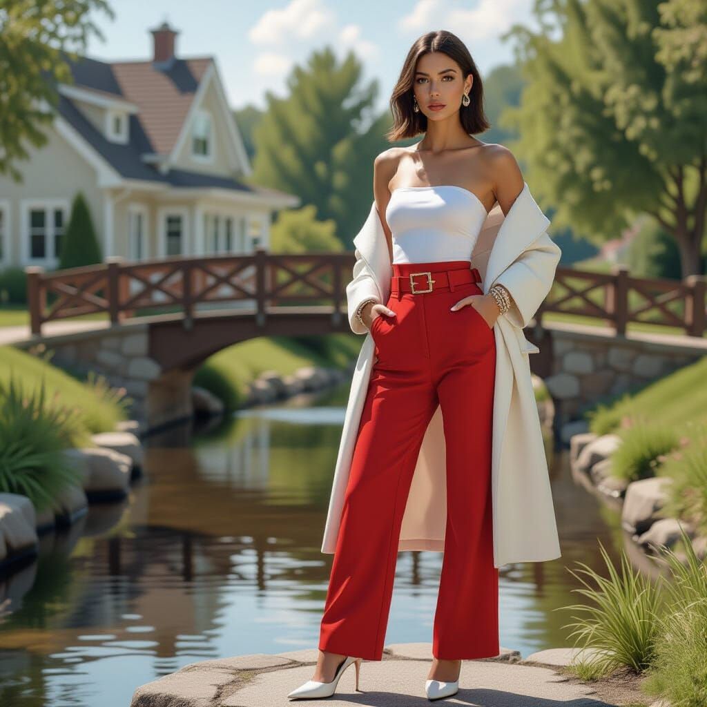 Young Woman on Bridge in Realistic Style