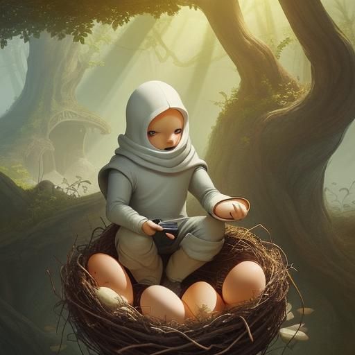 Fantasy Art: Eggs Hatching with Phone-Obsessed Characters
