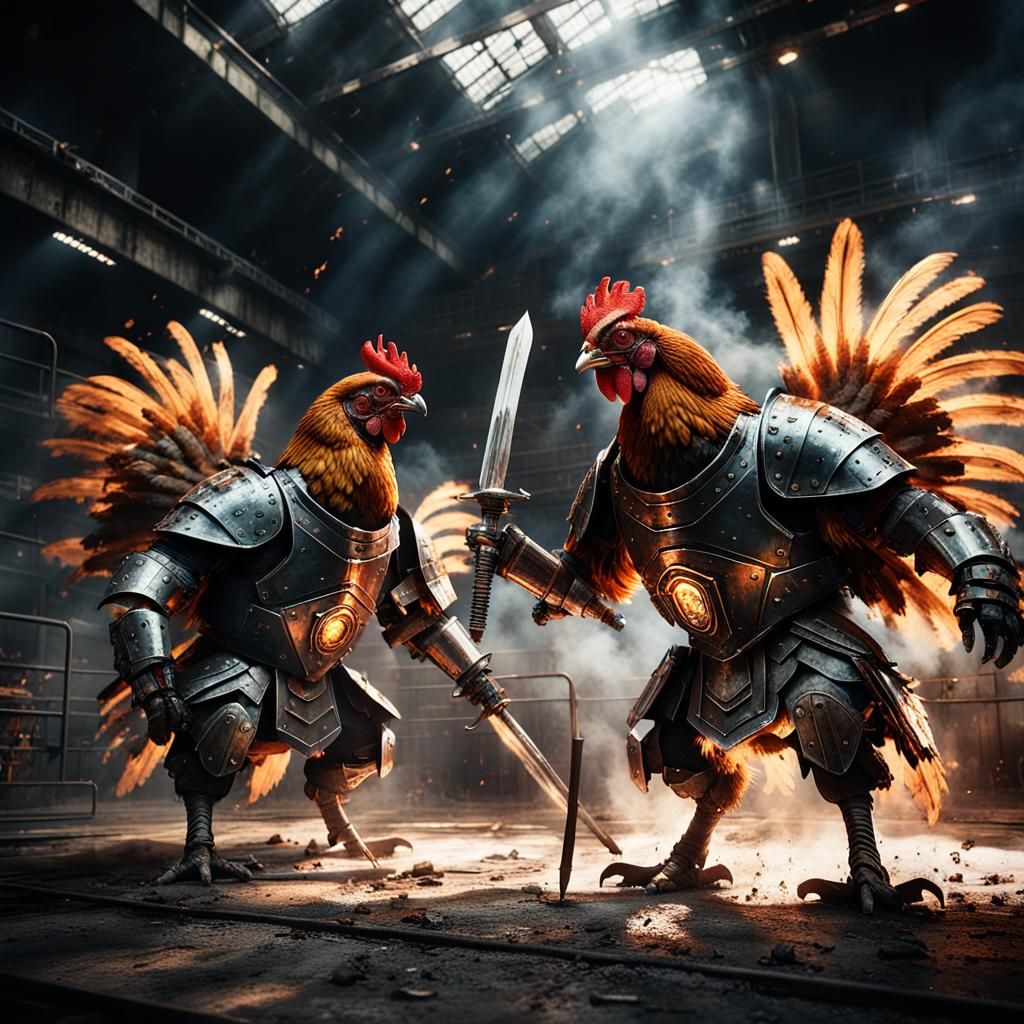 Armored Mechanical Chickens Clash in Sci-Fi Arena