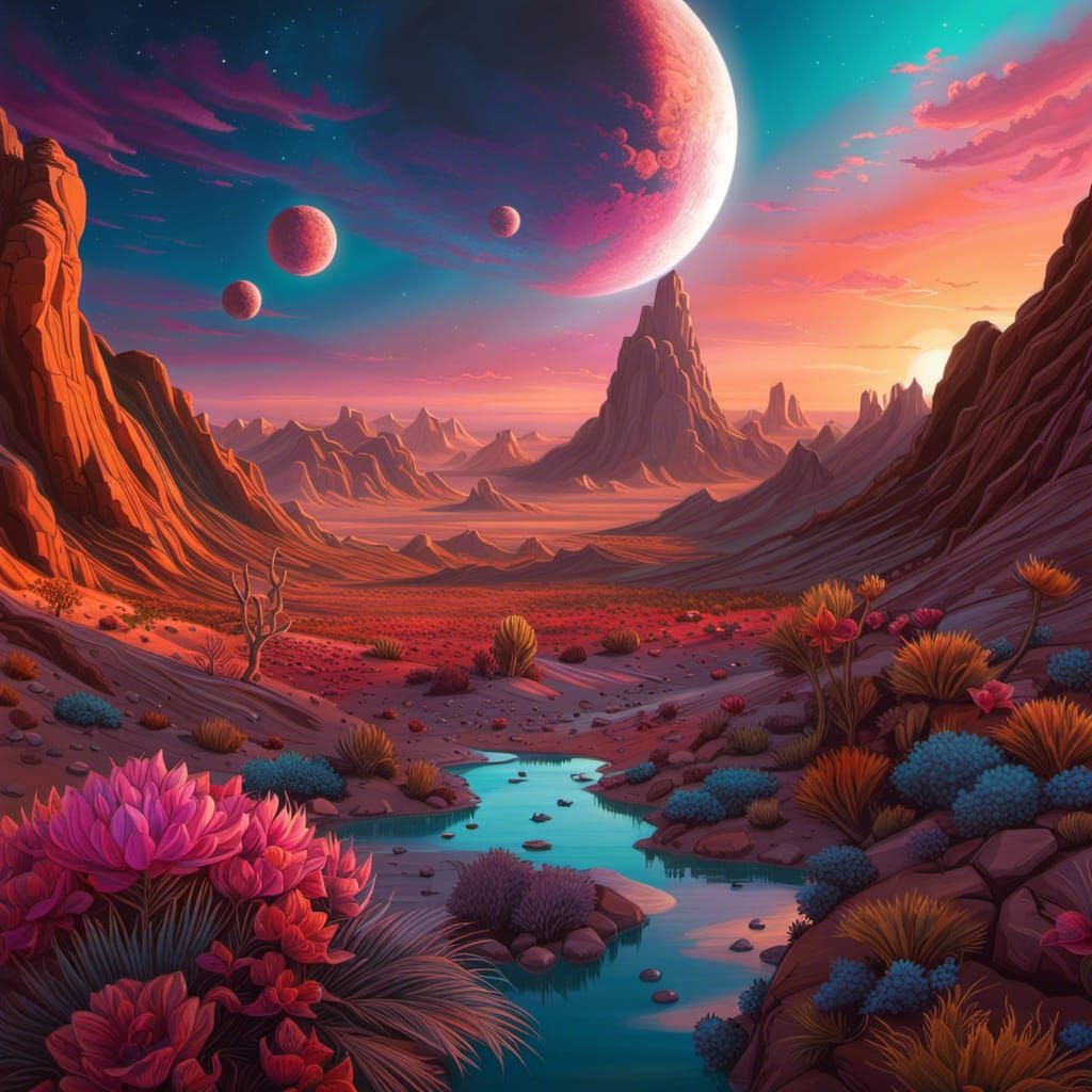 Alien Desert Sunset: Hyperrealistic Concept Art