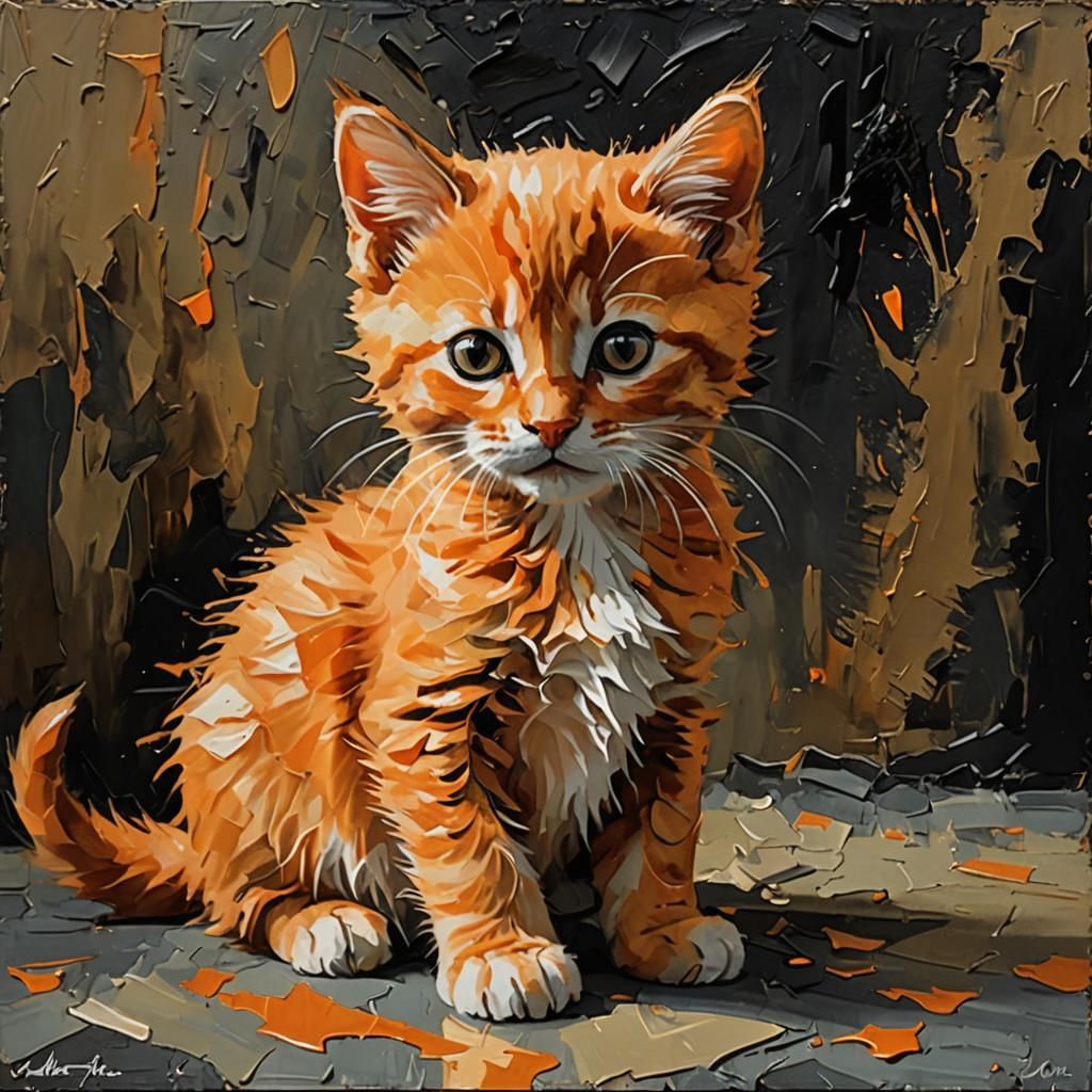 Orange Kitten Investigates Mystery: Impasto Style