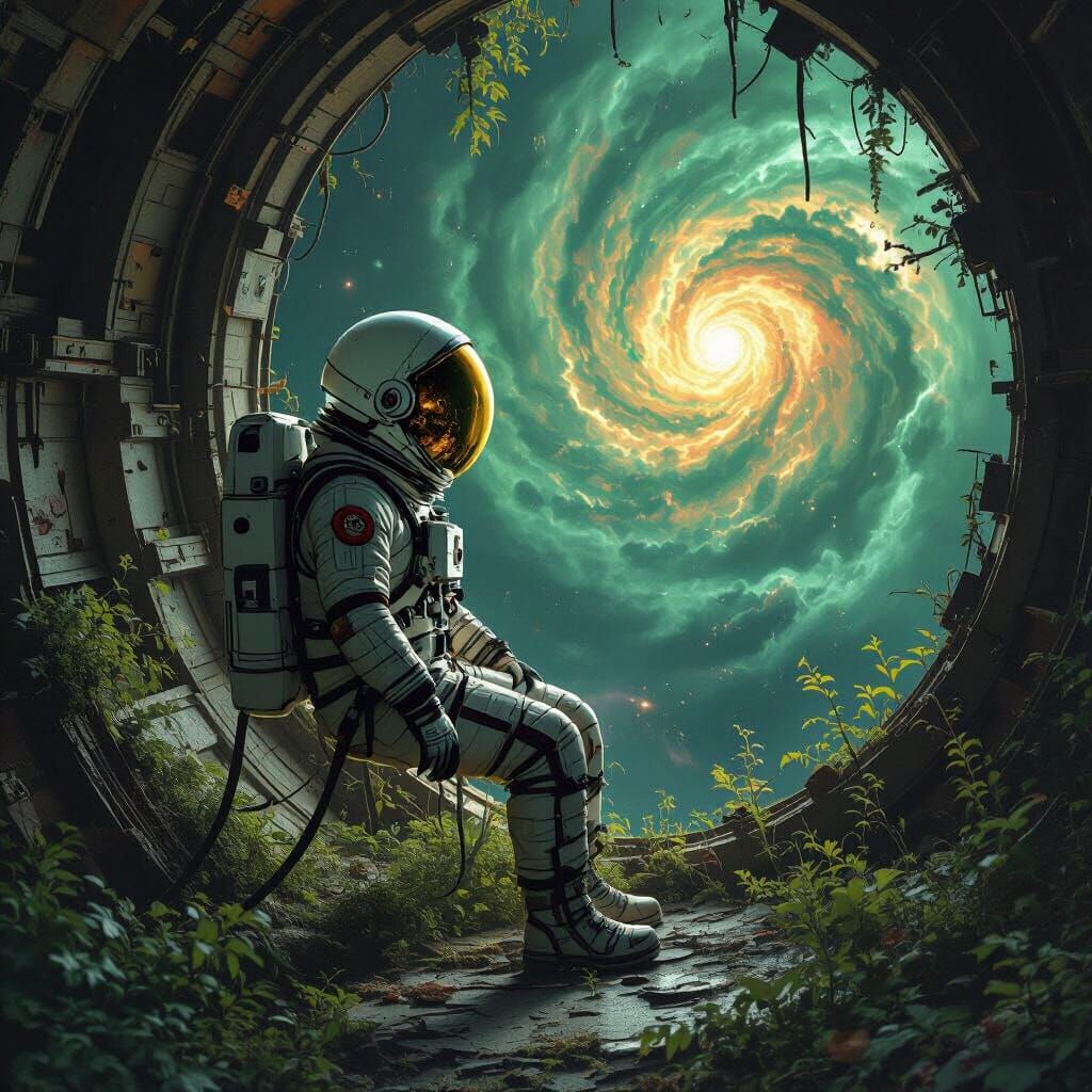 Astronaut Adrift, Nebula Reflection in Photorealistic Style