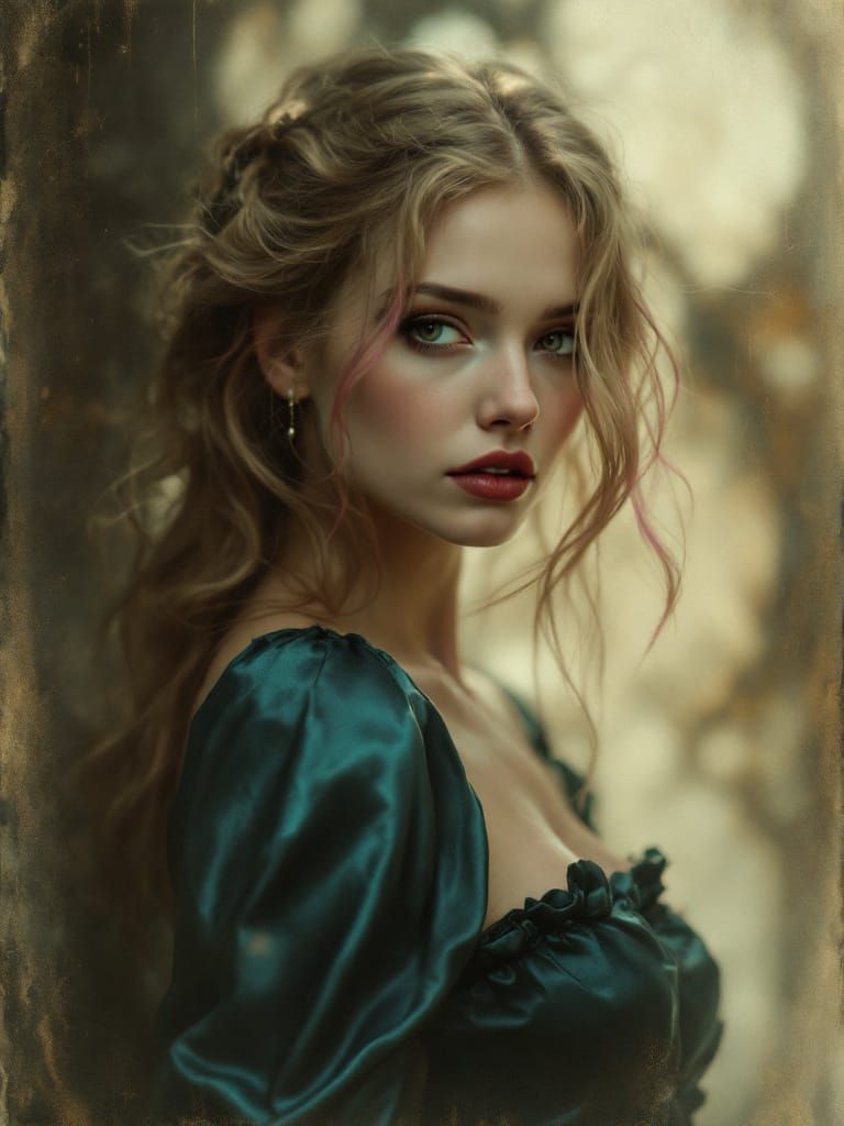 Ethereal Pin-Up Woman in Muted Gothic Haze