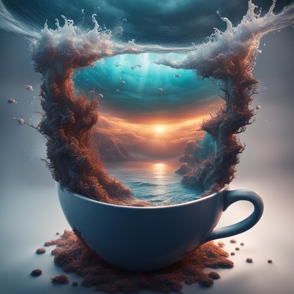 Ocean in Coffee Cup: Detailed Matte Painting