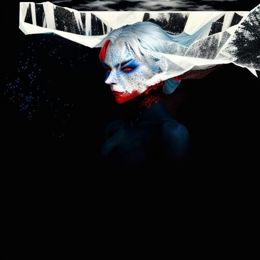 Surreal Demoness in Frozen Landscape, Dreamlike Photography