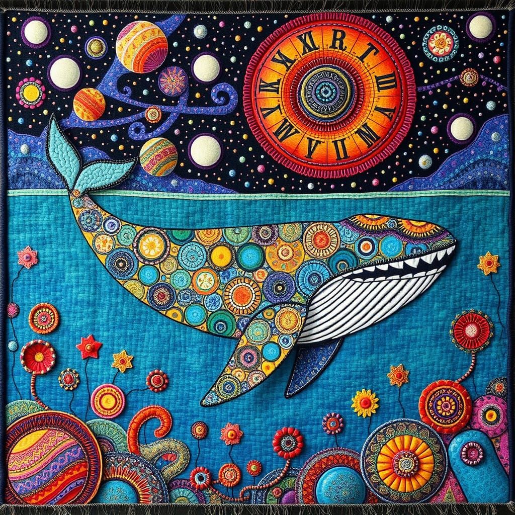 Psychedelic Whale Surrealism in Impasto Art