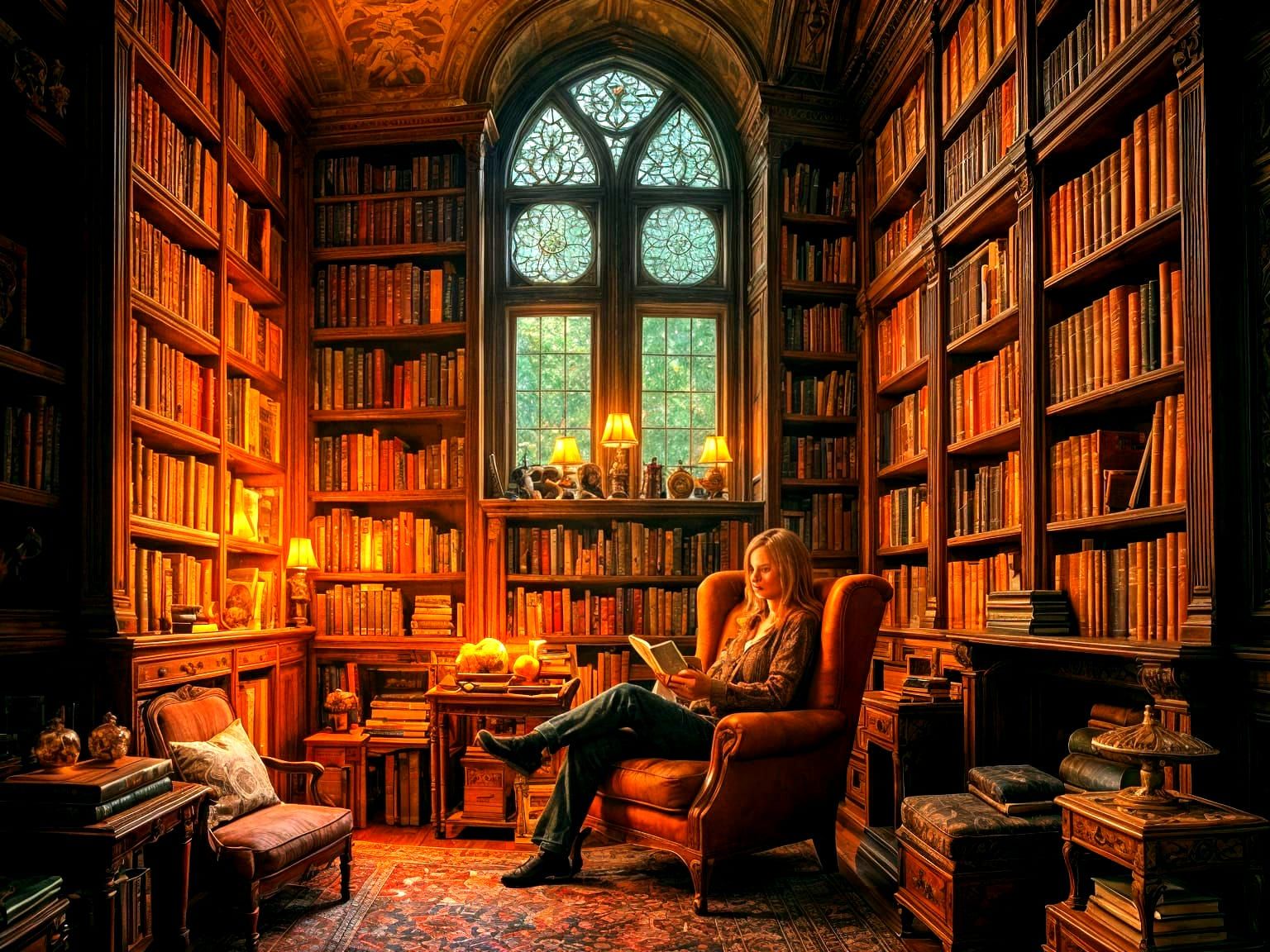 Enchanting Library with Cozy Reading Nooks