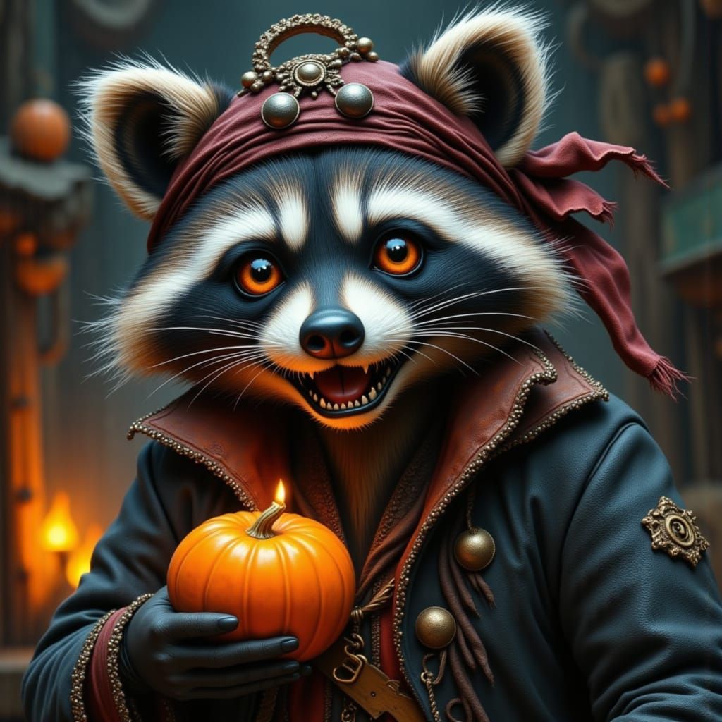Halloween Pirate Raccoon with Big Eyes