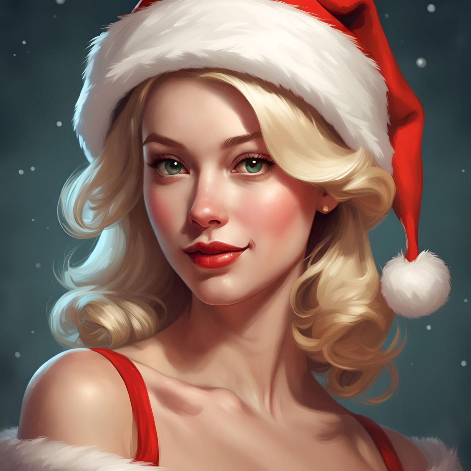 Blonde Woman in Santa Hat Digital Illustration