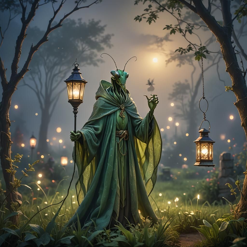 Lantern Creature in Misty Meadow, Ethereal Fantasy