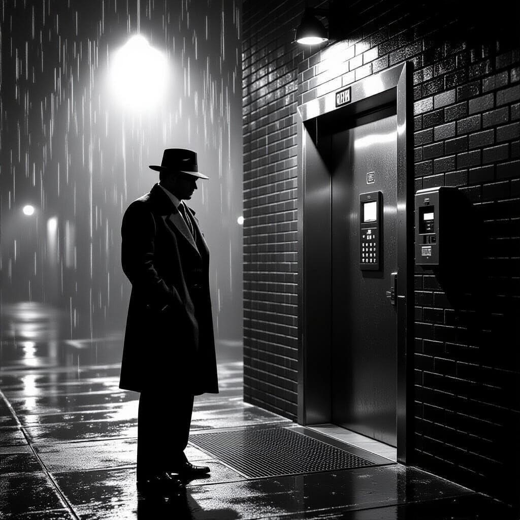 Film Noir Bouncer at Back Alley Entrance