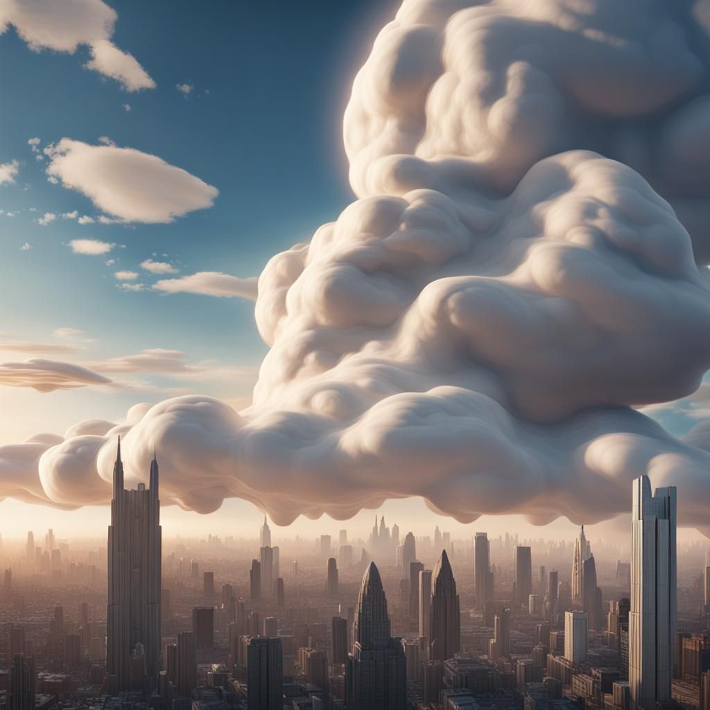Clouds Form Woman Over City: Fantasy Concept Art