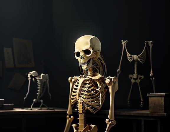 Furry Skeleton Cleans Bones in Dark Fantasy Workshop