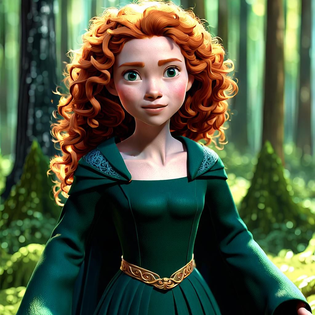 Beautiful Merida in Magical Forest, Pixar Render