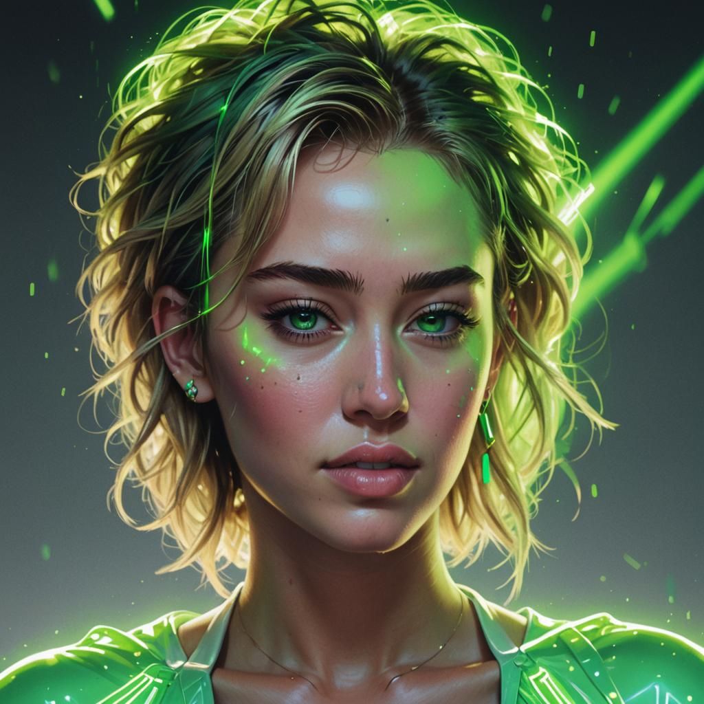 Miley Cyrus Portrait with Neon Green Background