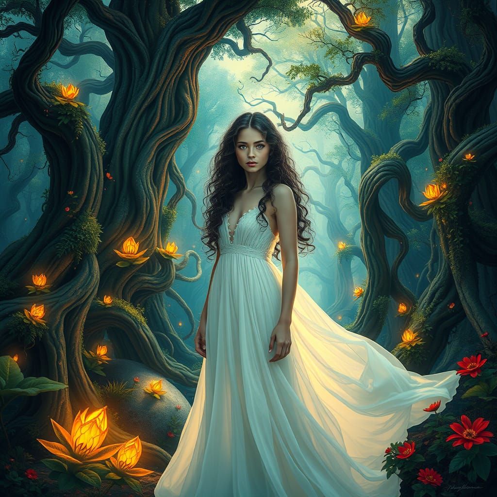 Enchanted Forest Goddess in Whimsical, Dreamlike Setting