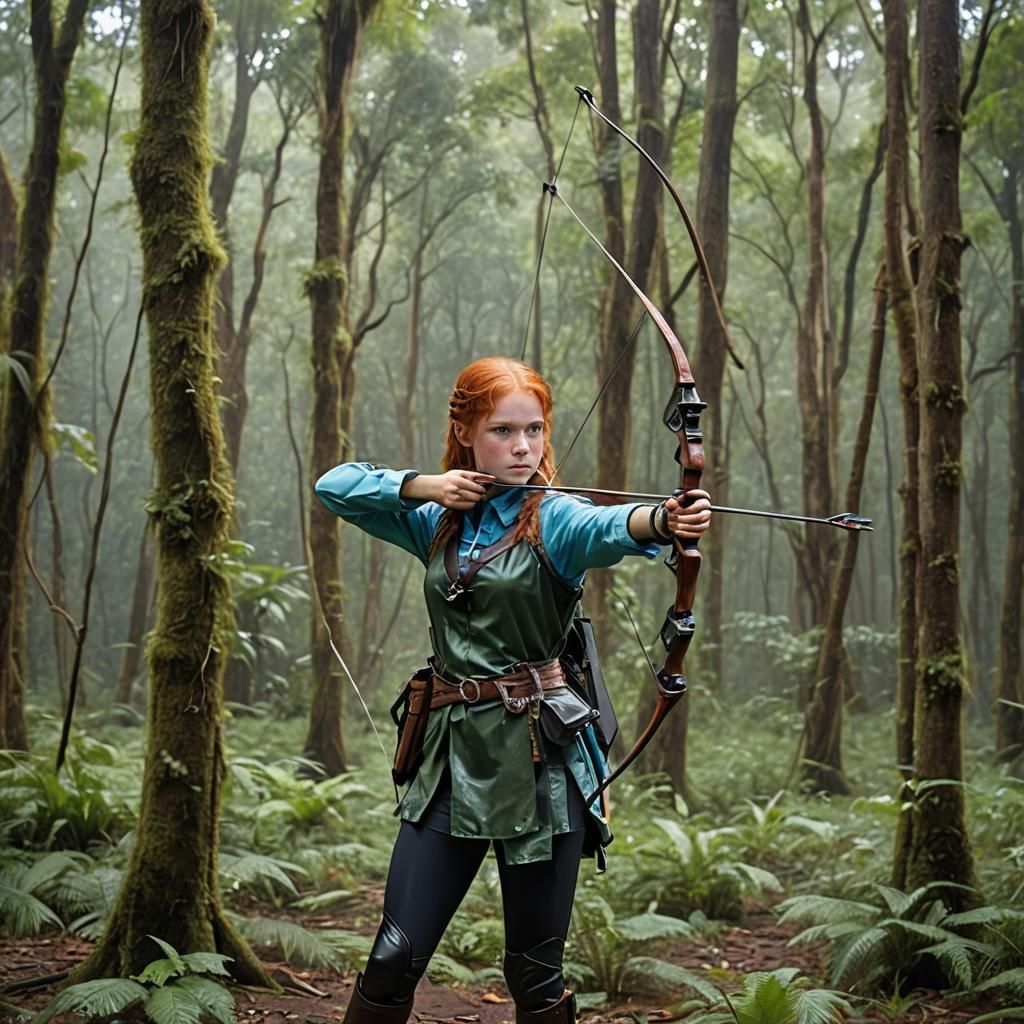 Archer with Red Hair in Rainforest