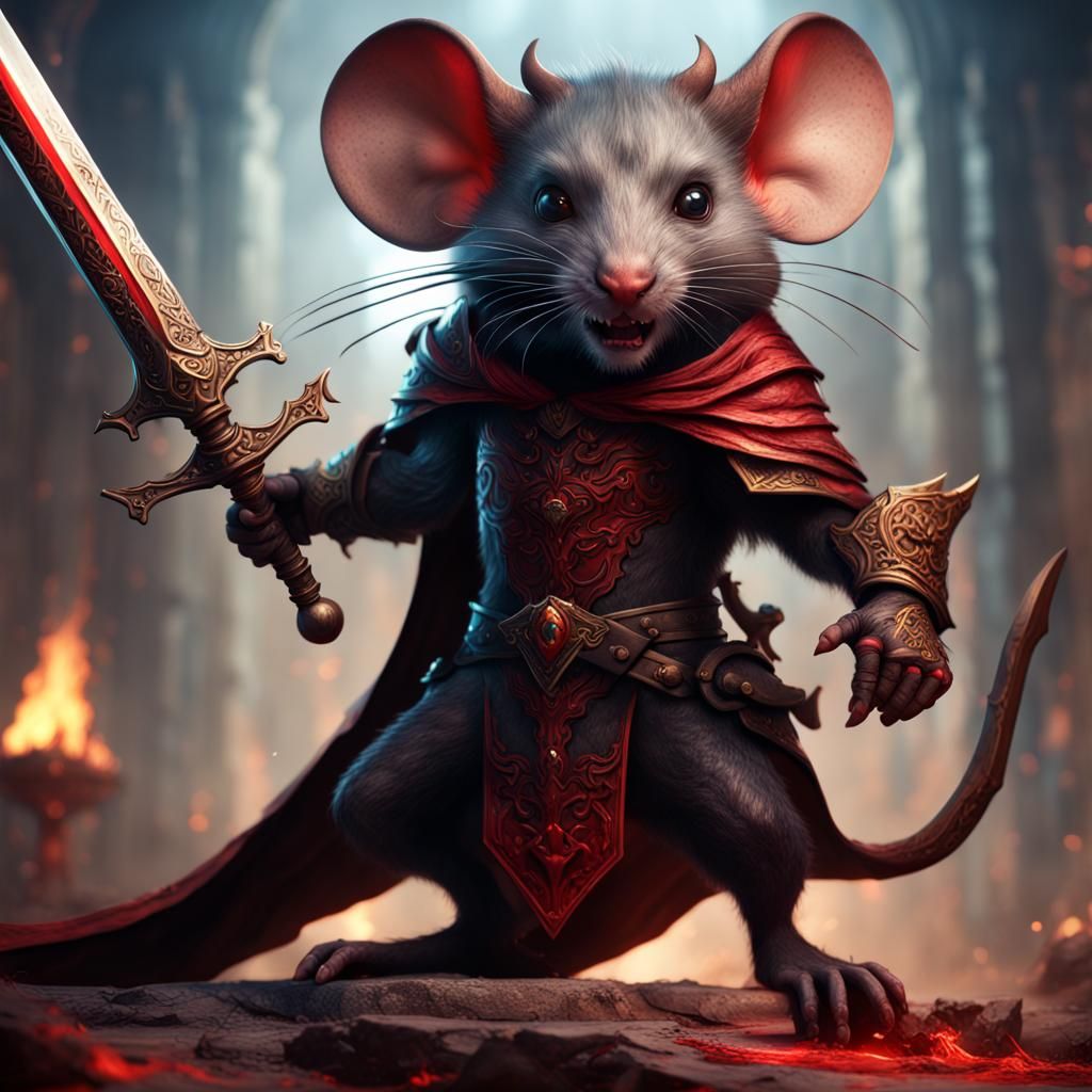 Devil Mouse with Sword: Detailed Fantasy Art