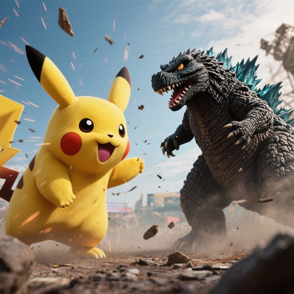 Pikachu and Godzilla Clash in Epic Anime Battle