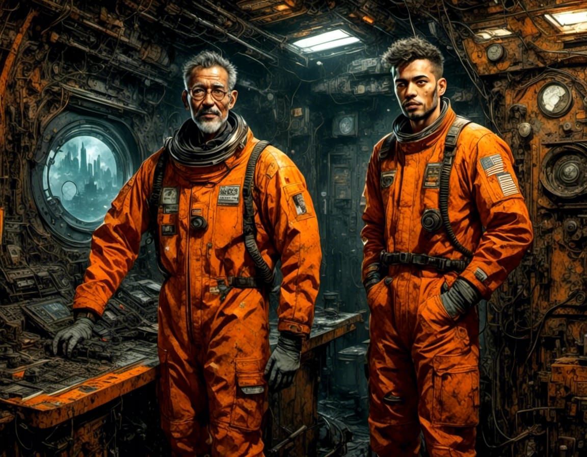 Mechanic's Pride: Cyberpunk Portrait Before Spaceship