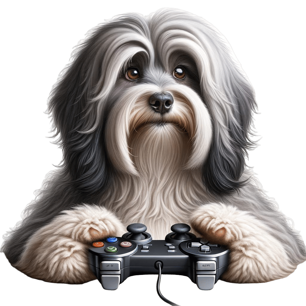 Humorous Havanese Dog Playing Video Game Realistically