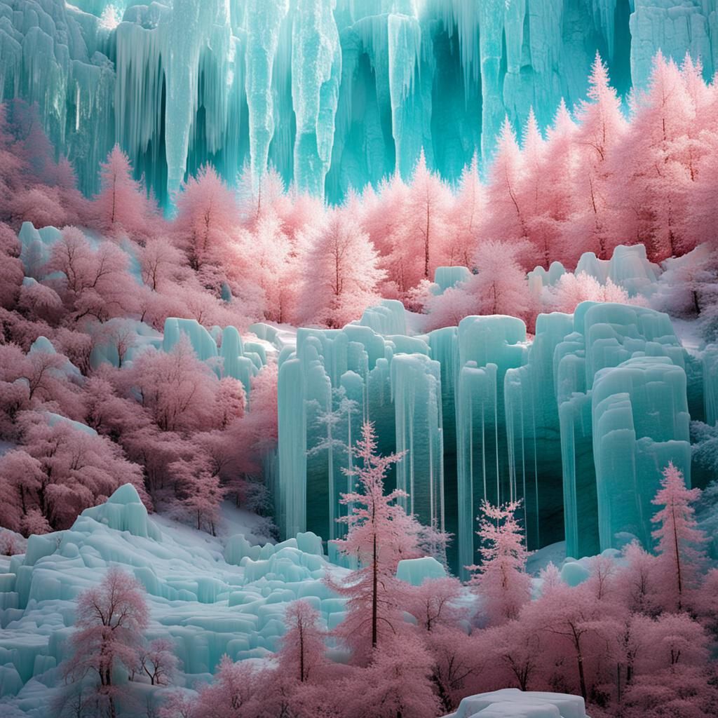 Glistening Pink and Turquoise Ice Walls