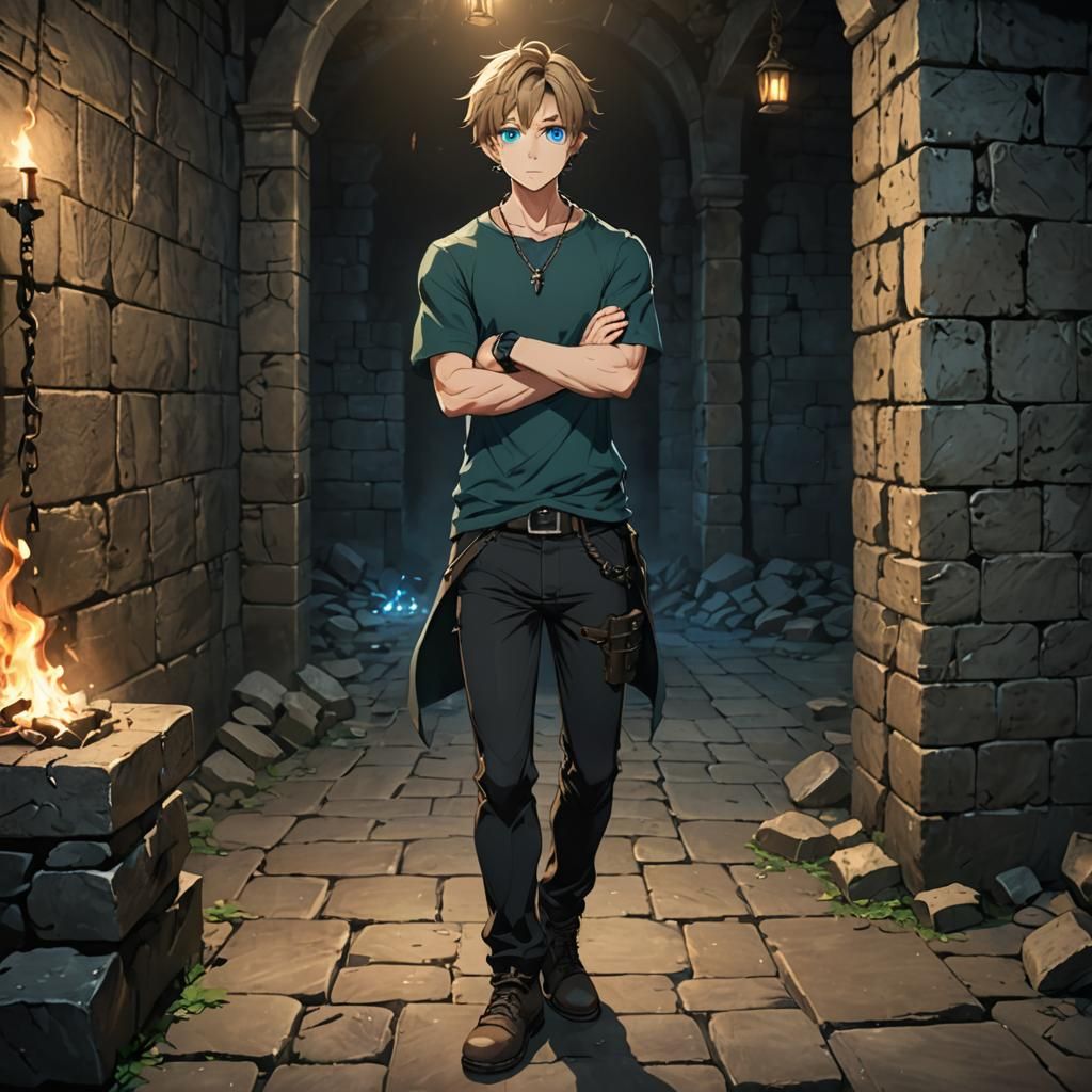 Anime Portrait in Eerie Dungeon, Moody Lighting