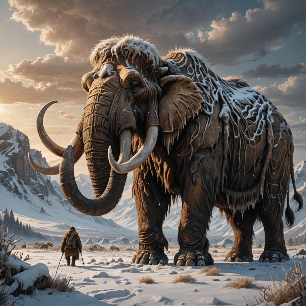 Majestic Mammoth in Prehistoric Winter Steppe