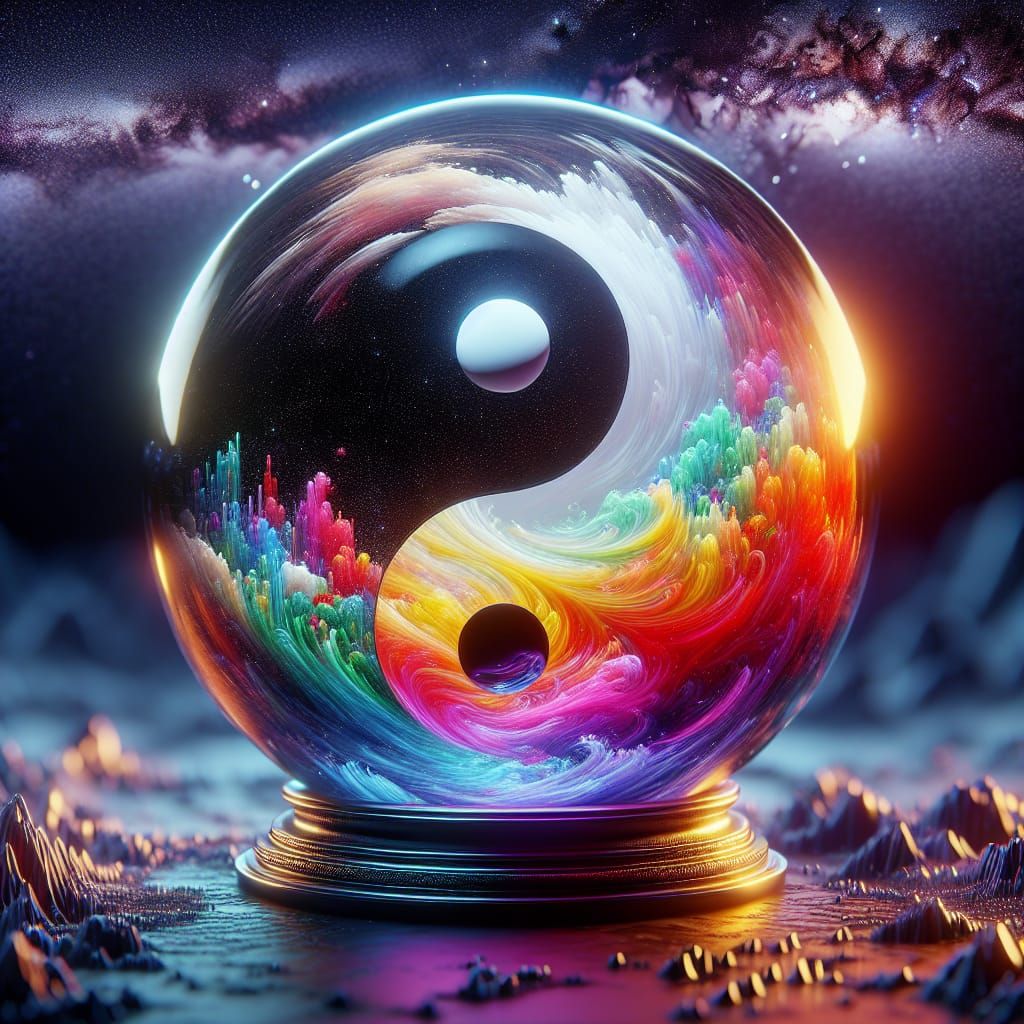 Vibrant Yin Yang World in Glass Sphere