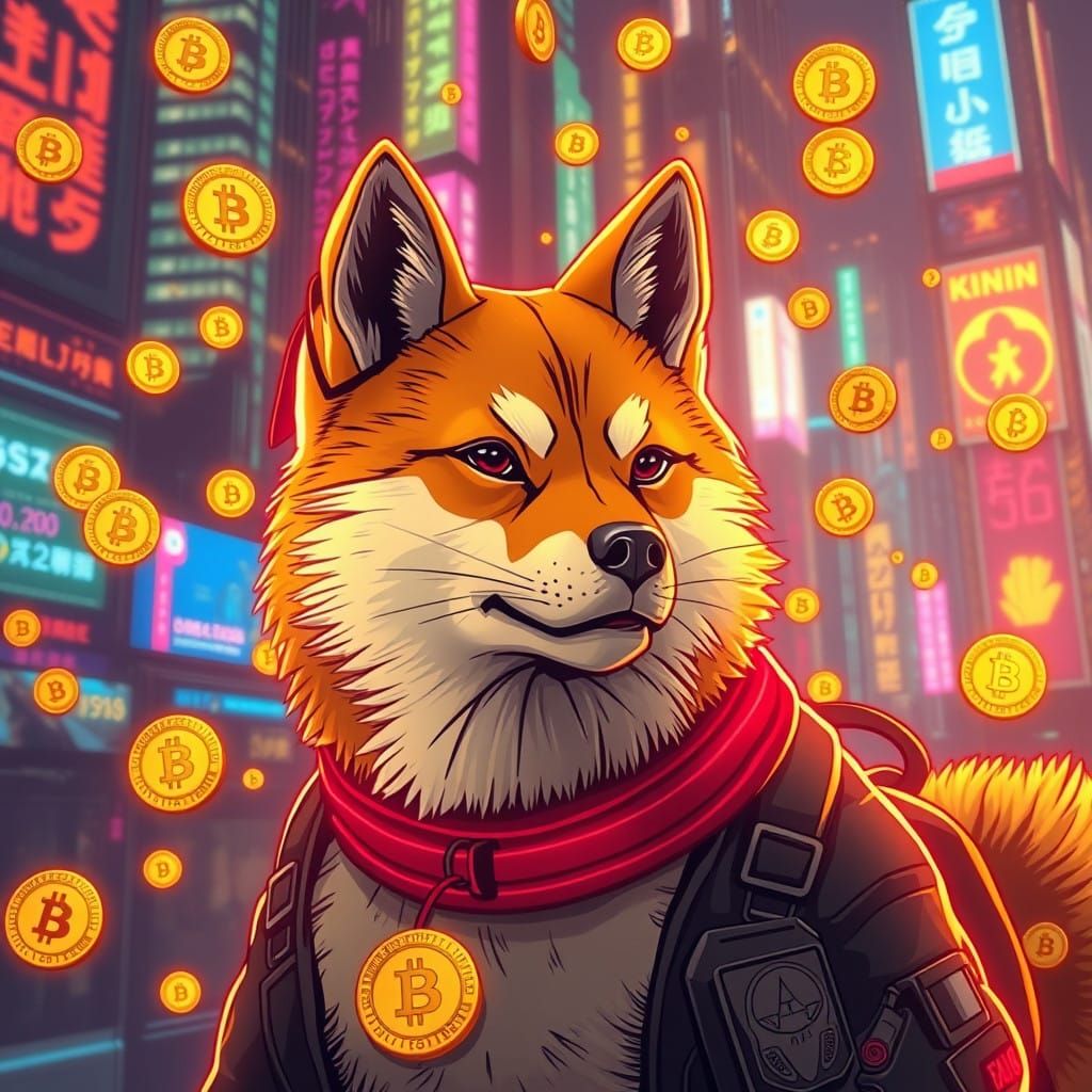 Cyberpunk Crypto Puppy Illuminated by Neon Lights