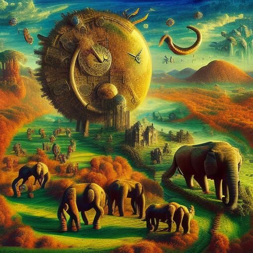 Surreal Desert Landscape with Melting Clocks