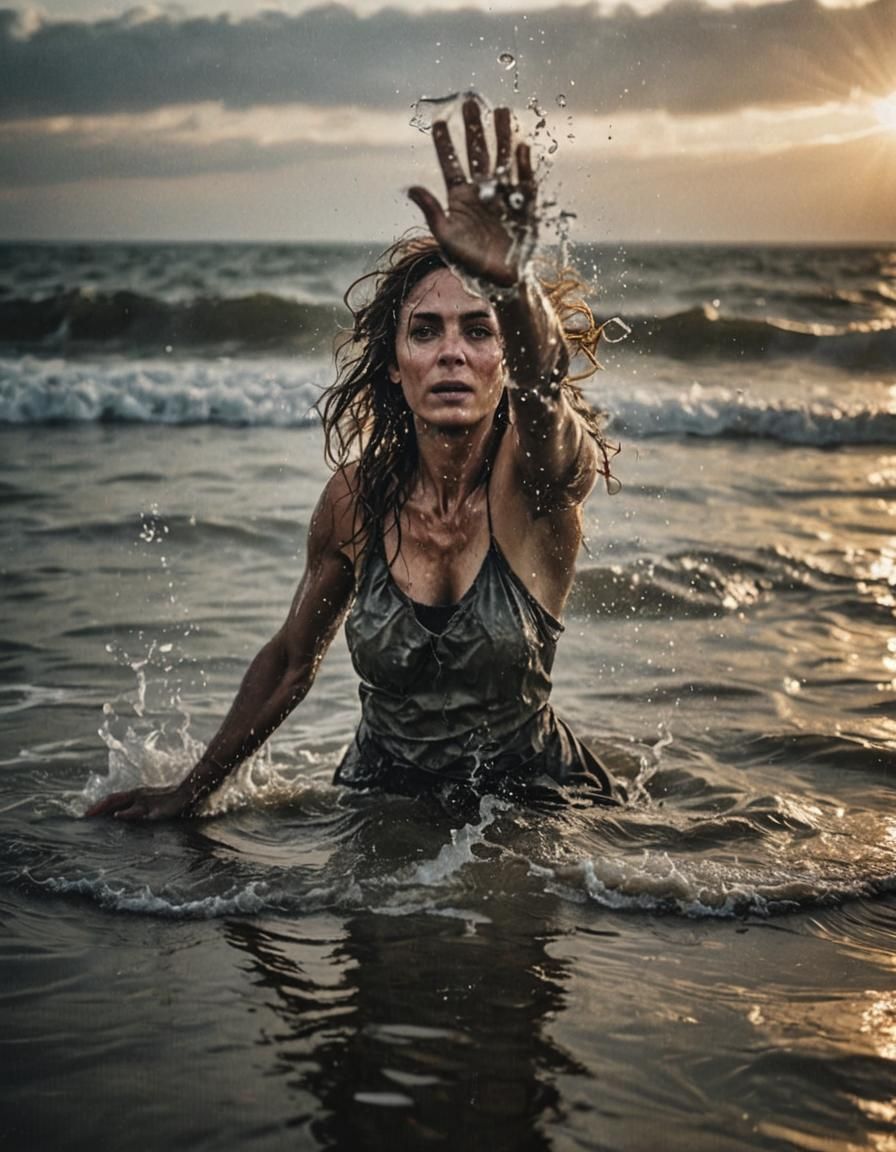 Girl Emerges from Sea in Holy Light