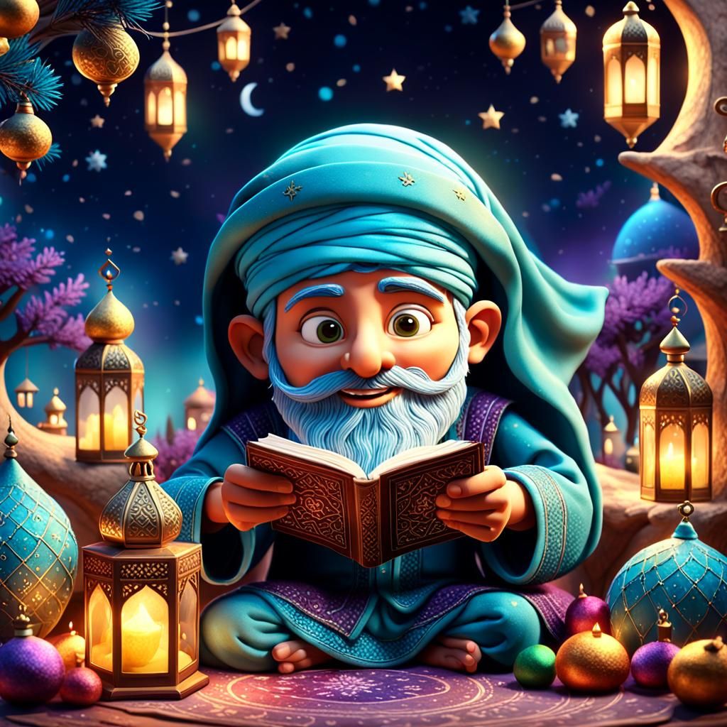A whimsical illustration featuring a festive claymation character celebrating Ramadan.