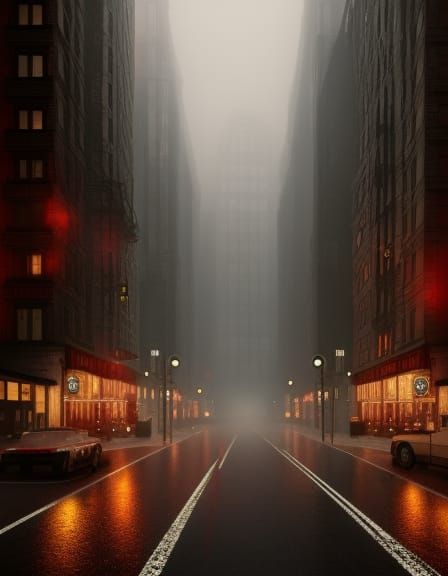 Foggy 1920's New York City in the Rain