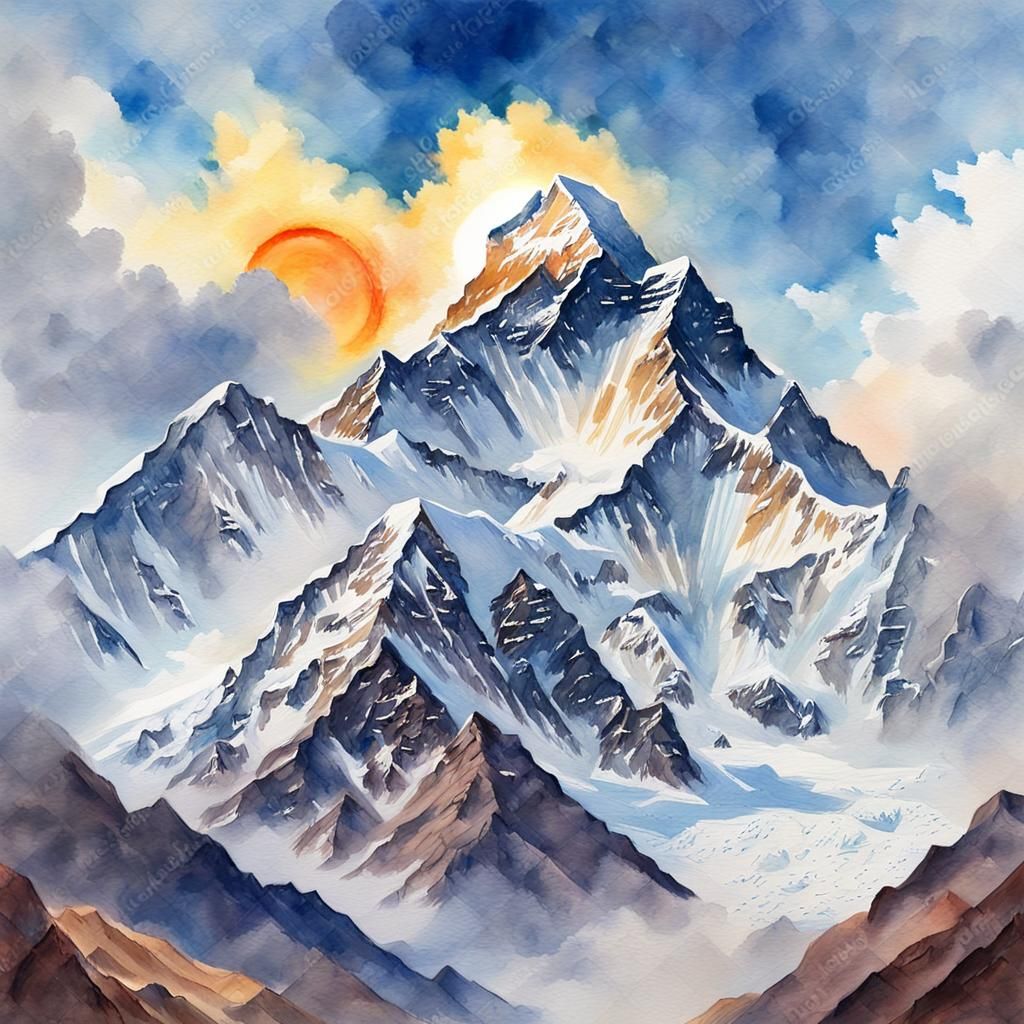 Mount Everest in Gouache Style Impressionism