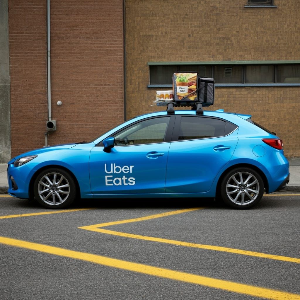 Blue Mazda in Urban Landscape