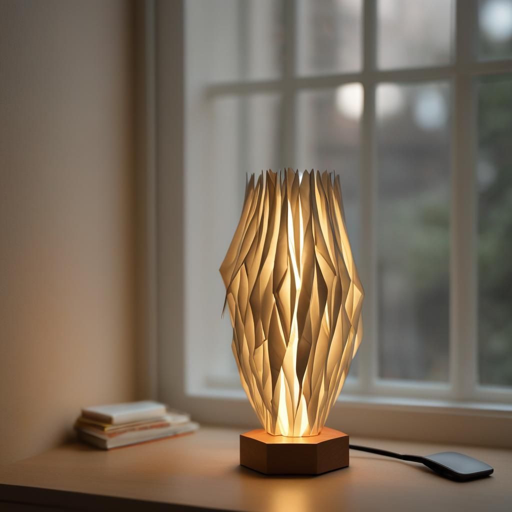 Origami Lamp Illuminates Desktop in Soft Focus
