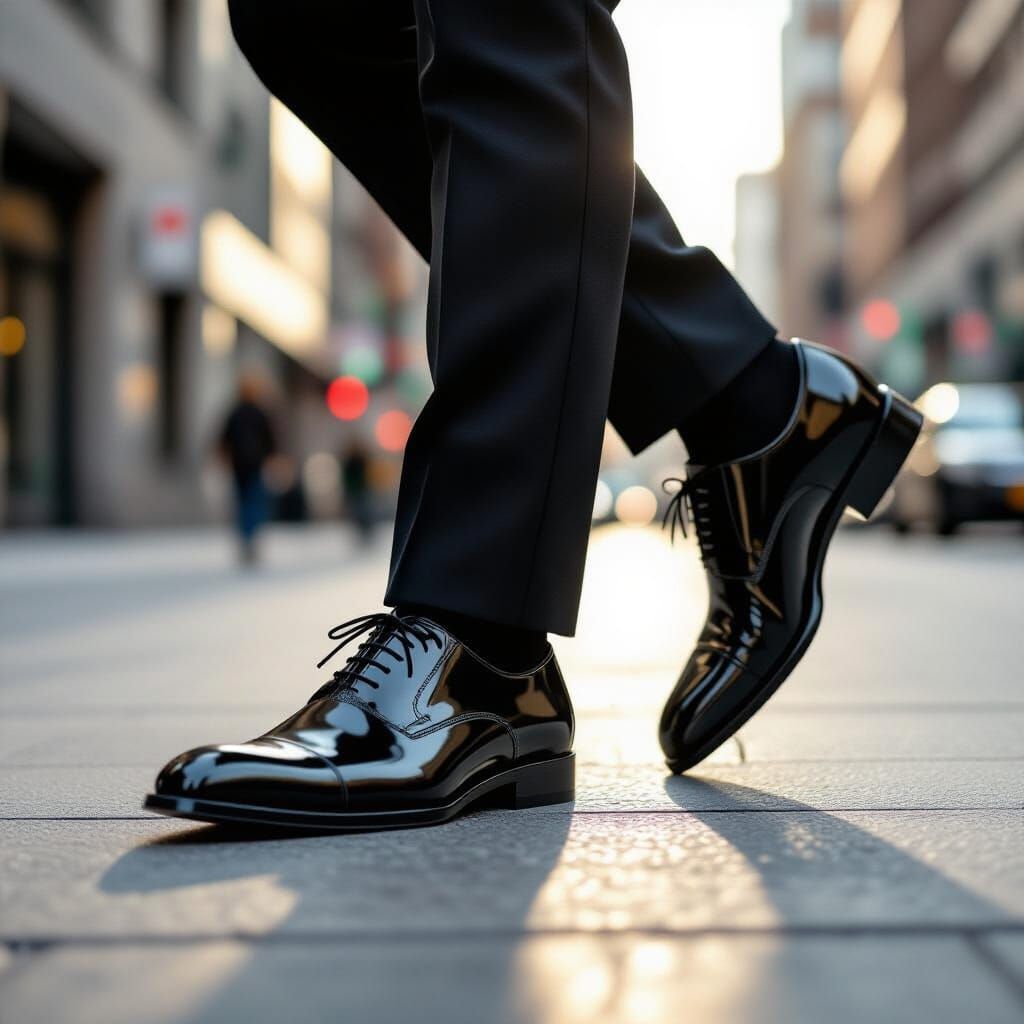 Man in Polished Shoes Walking to Work