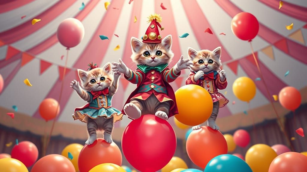 Kittens as Circus Performers in Comic Book Style