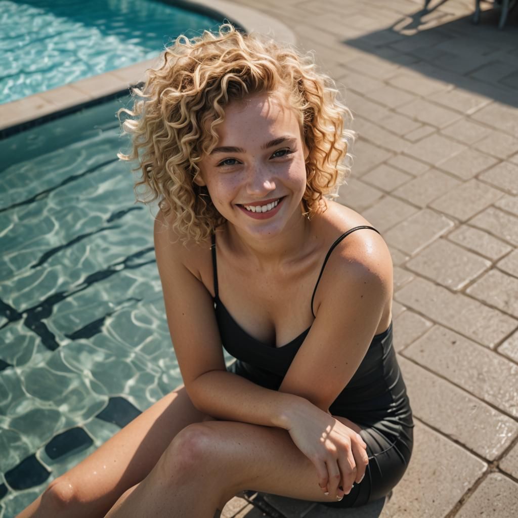 Girl Relaxing by Pool in Street Photography Style