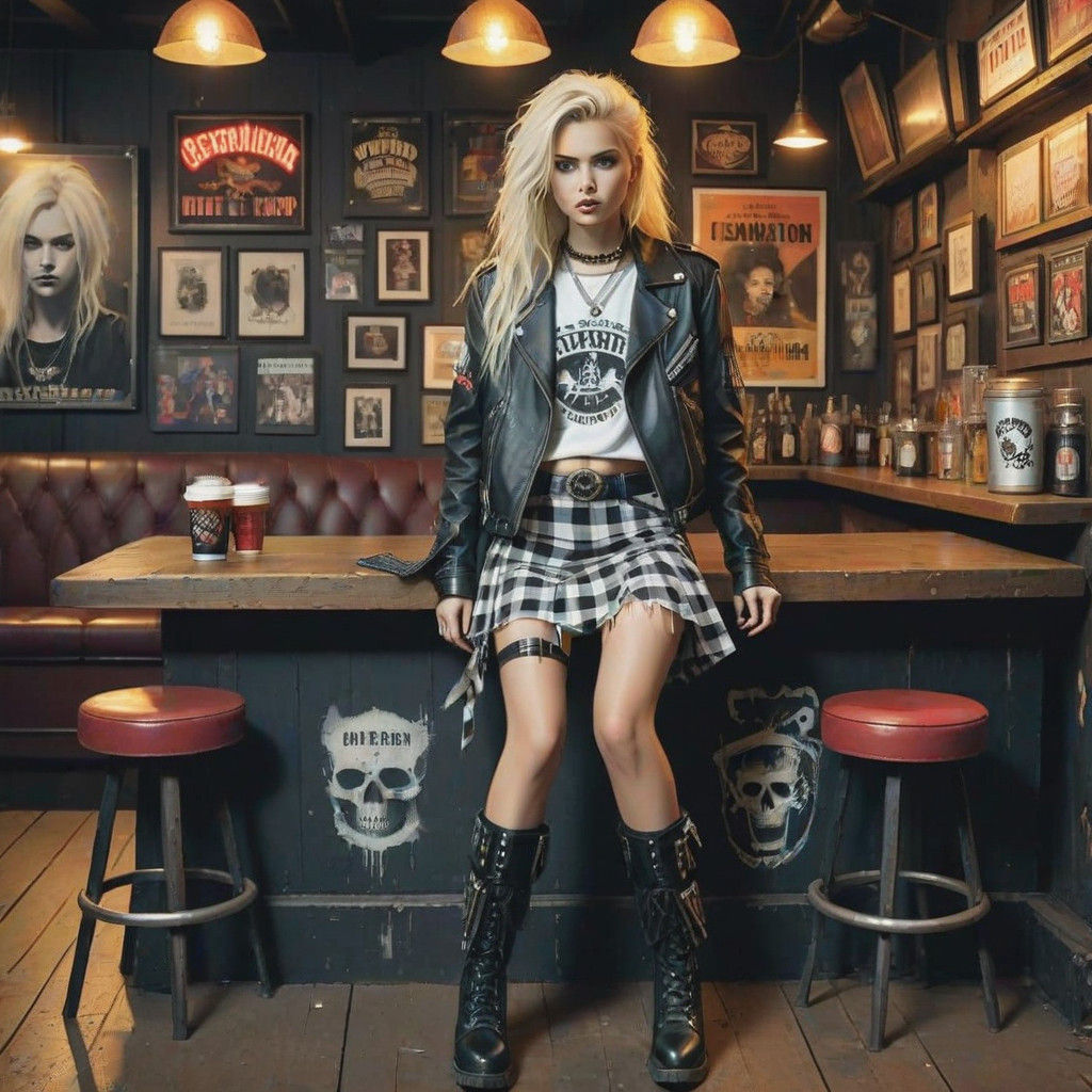 Rocker Chic Woman in a Punk Rock Bar
