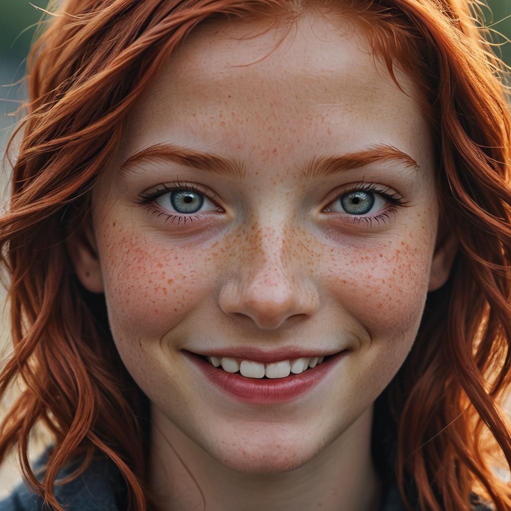 Red-Haired Girl Portrait with Bokeh, Professional Photograph...