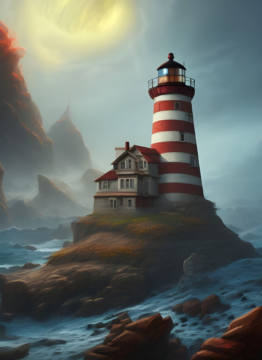 Dramatic Lighthouse Digital Painting in 8K