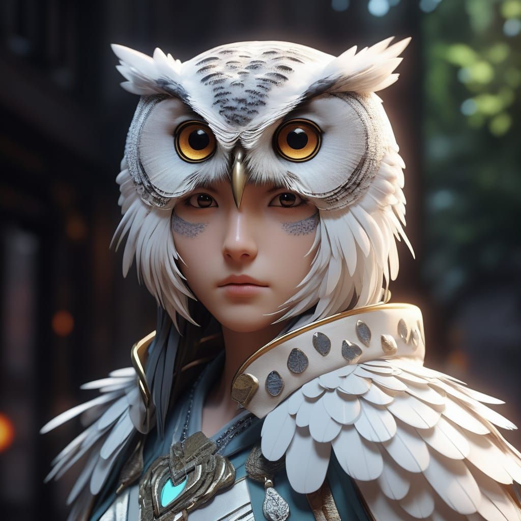 Anime 3D Owl Person with Expressive Eyes