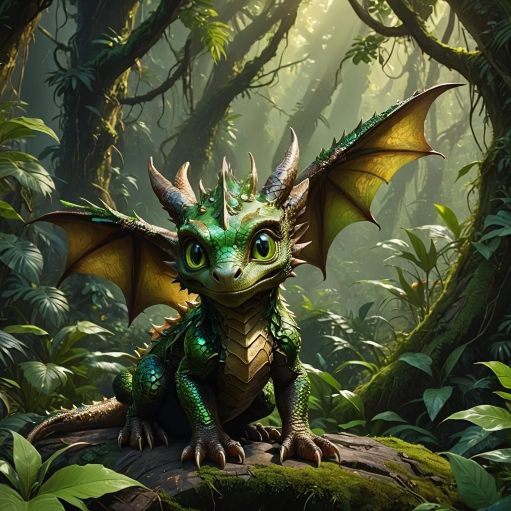 Green Dragon in Lush Jungle Scene